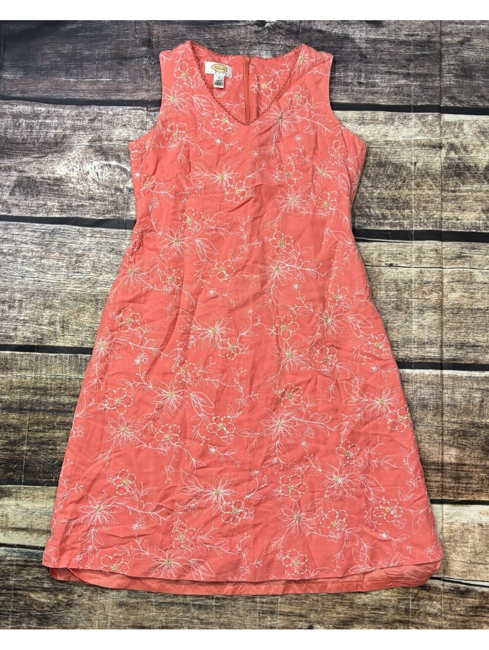 Talbots Dress Womens Size 6 Embroidered Linen Blend Floral Red Sleeveless